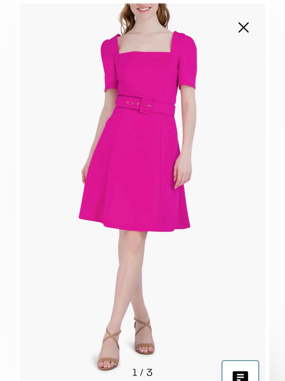 NWT- Donna Ricco Square Neck Belted Fit & Flare Dress, Fuchsia, size 8